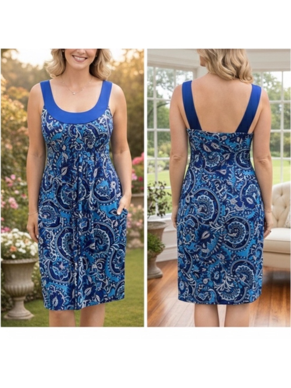 Ann Taylor Blue Paisley Scoop Neck Midi Dress